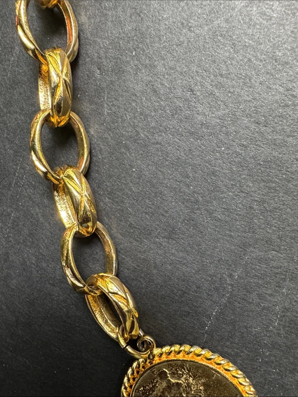 Vintage Gold Chain Link Belt with Gold Coin